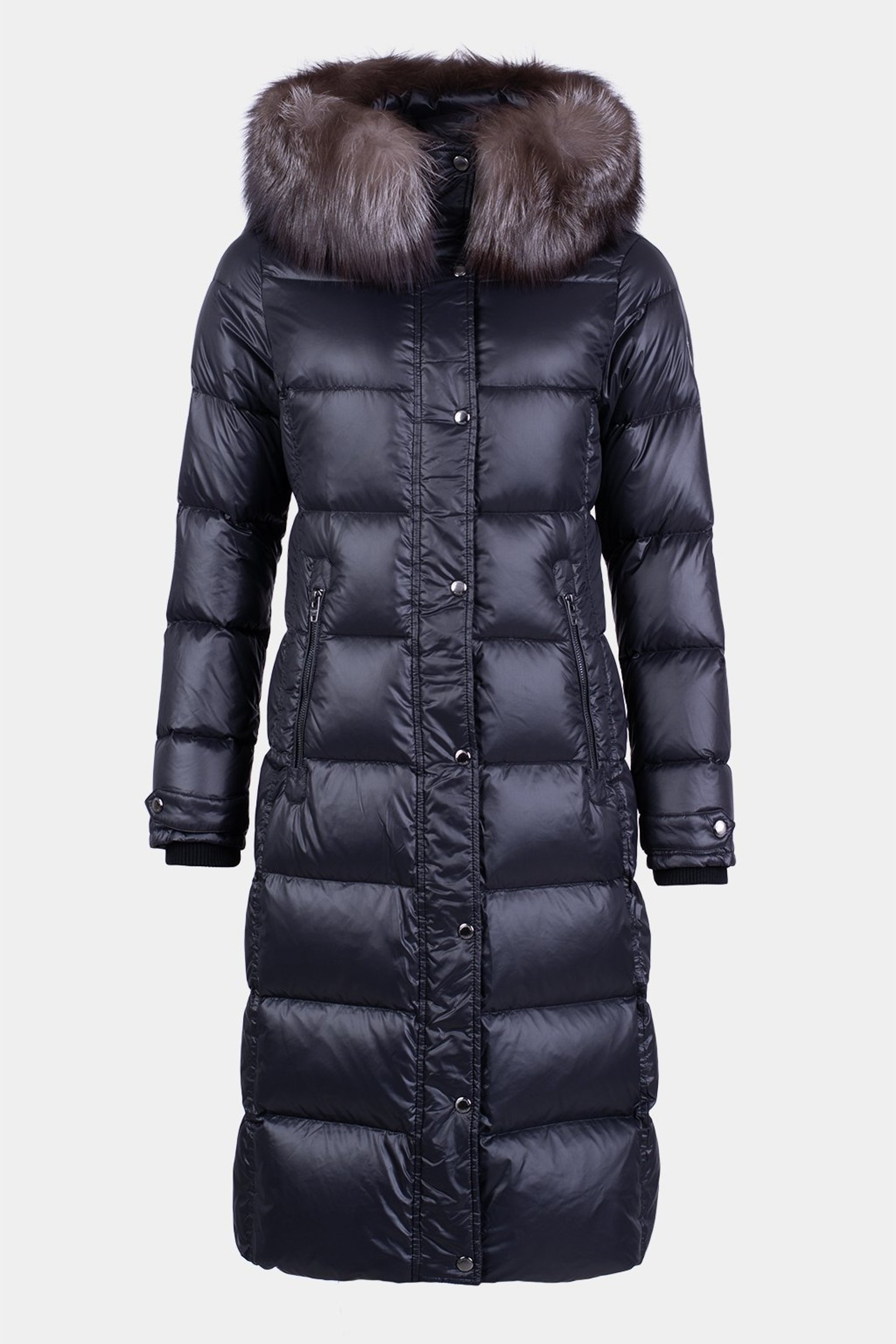 Dámská zimní péřová bunda/kabát/kabát  s kožešinou mývalovce černá