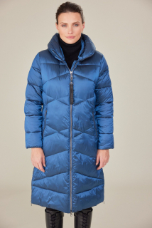 Dámská zimní bunda dlouhá s kapucí -  modrá petrol