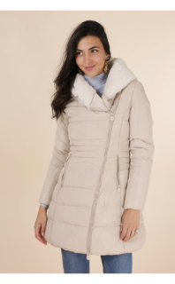 Dámská zimní bunda s kapucí smetanová