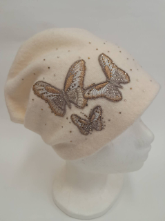 Dámská čepice smetanová s motýly