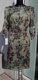Šaty olivové se vzorem listů a květin