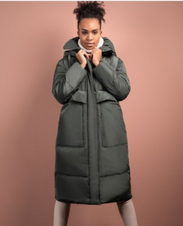 Dámská zimní bunda/kabát  s kožešinou mývalovce zelená