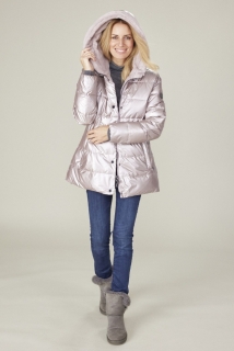 Dámská zimní bunda pudrová s kapucí